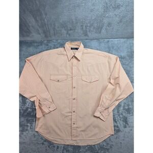 Profile Western Pearl Snap Shirt Mens XL Peach White Striped Long Sleeve Cowboy
